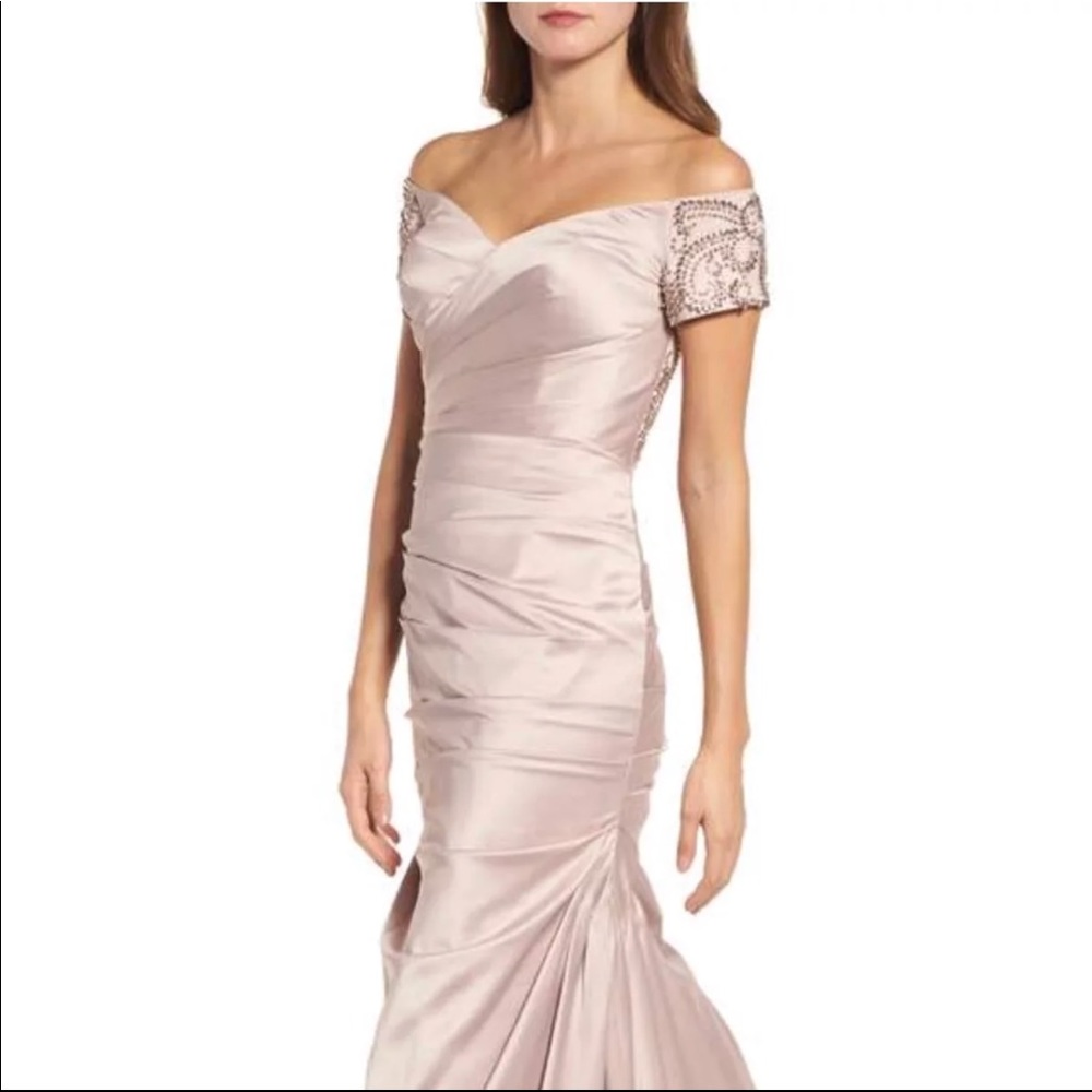 Beaded Back Off The Shoulder Mermaid Gown